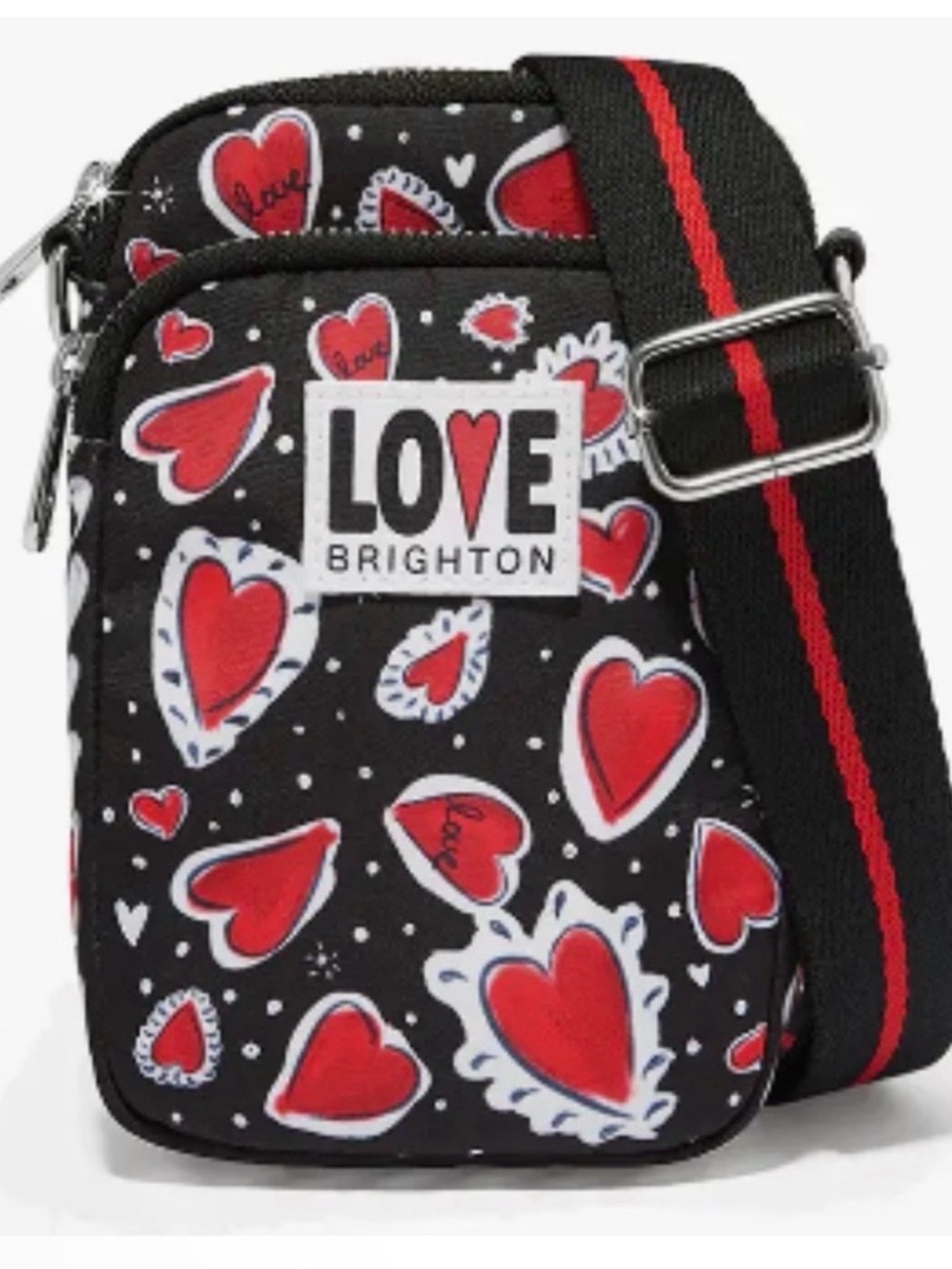 Brighton Hearts A Flutter
Crossbody Utility Bag Black
Red Adjustable Strap